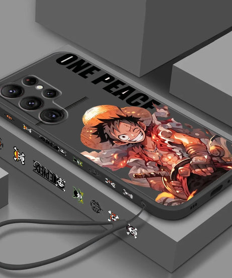 Comics One Piece Luffy For Samsung Galaxy S25 S24 S23 S22 S21 S20 Plus Ultra FE 5G Liquid Left Rope Cover Phone Case