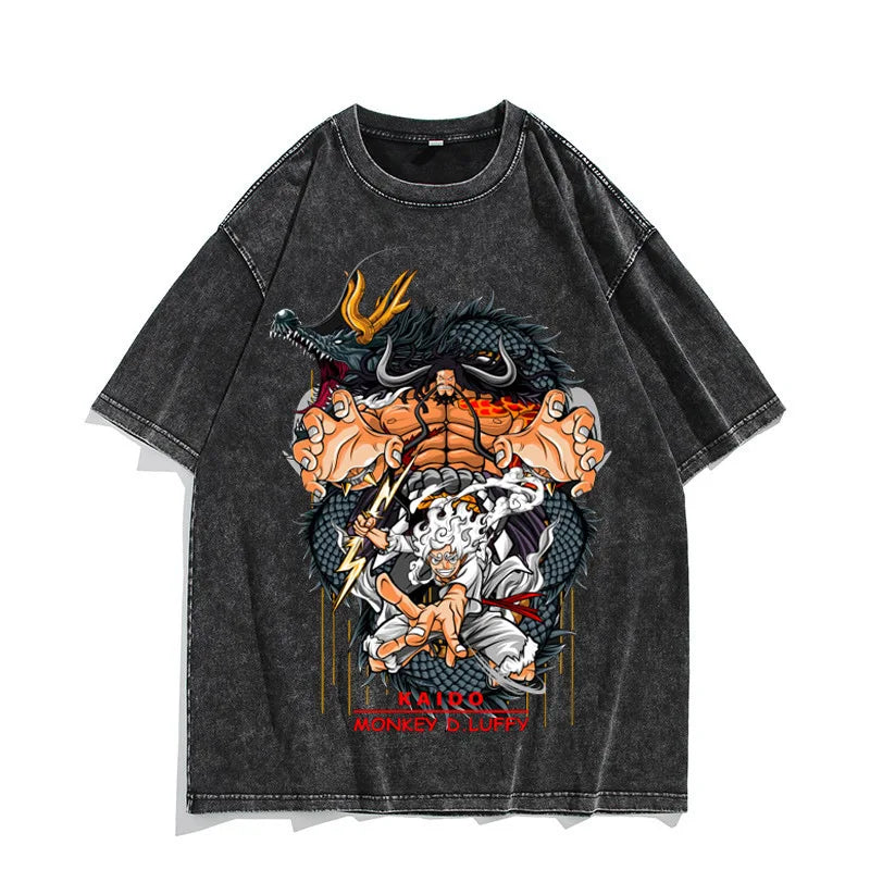 One Piece Luffy Vintage Washed T-Shirt – Unisex Cotton Anime Streetwear