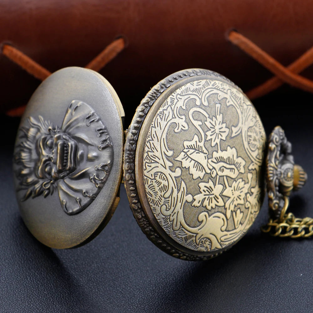 Bronze Pendant Necklace Quartz Pocket Watch Anime Death Comes Fob Chain Watch Clock Men's and Children's Best Holiday Gift