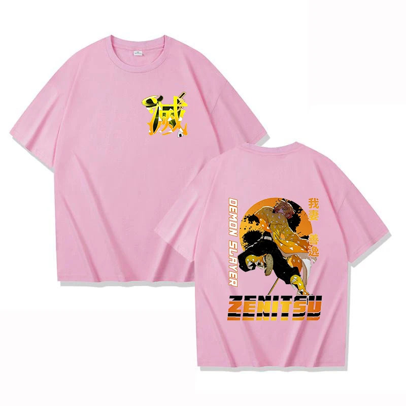 Hot Anime Agatsuma Zenitsu Print T-shirt Summer Casual Loose Personality T Shirt Women Men Harajuku Shirts