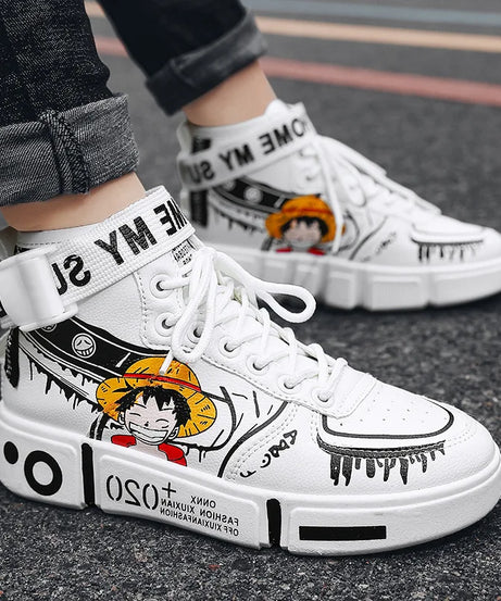 Anime One Piece Luffy High Top Students Leisure Sports Shoes Roronoa Zoro Autumn Winter Breathable Non-slip Shoes Gift Men Women