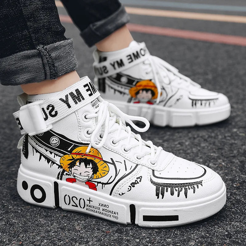 Anime One Piece Luffy High Top Students Leisure Sports Shoes Roronoa Zoro Autumn Winter Breathable Non-slip Shoes Gift Men Women
