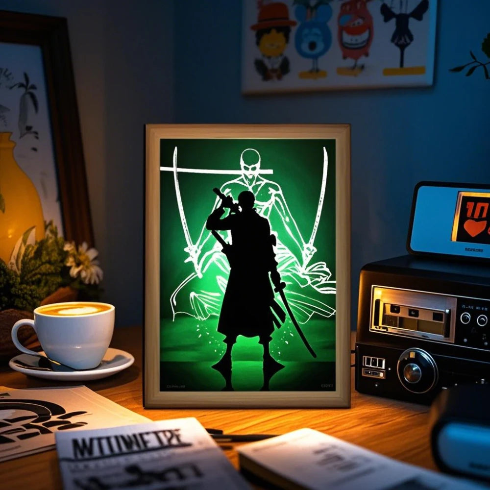 Anime Light Painting Photo Frame One Piece Luffy Zoro LED Night Light Birthday Gift Manga Bedroom Decor Original Art Moon Lamp