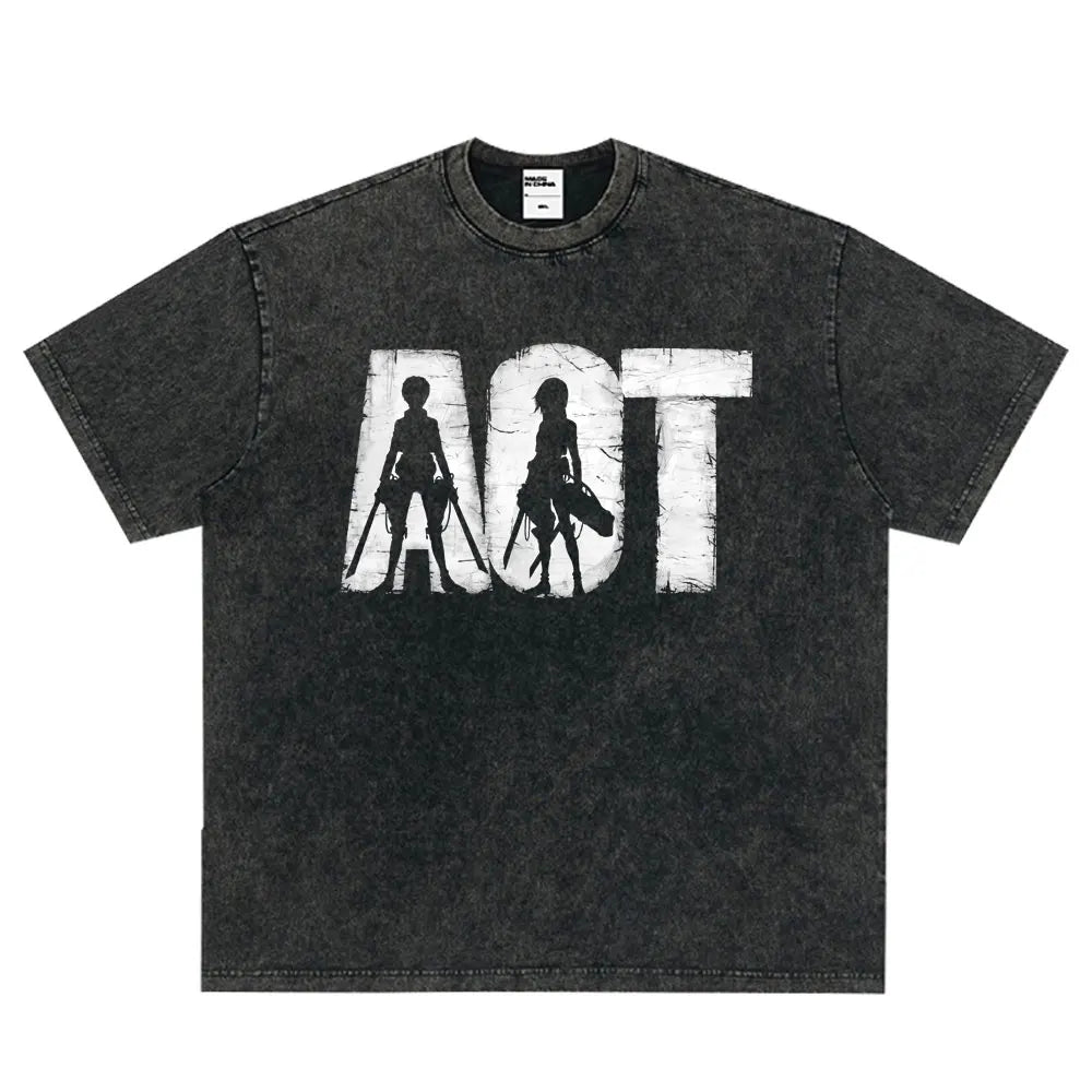 Tshirts Anime Attirtsack on Titan Washed T-shirt Vintage Wears Men Women Fashion Clothes tshirt for Teens