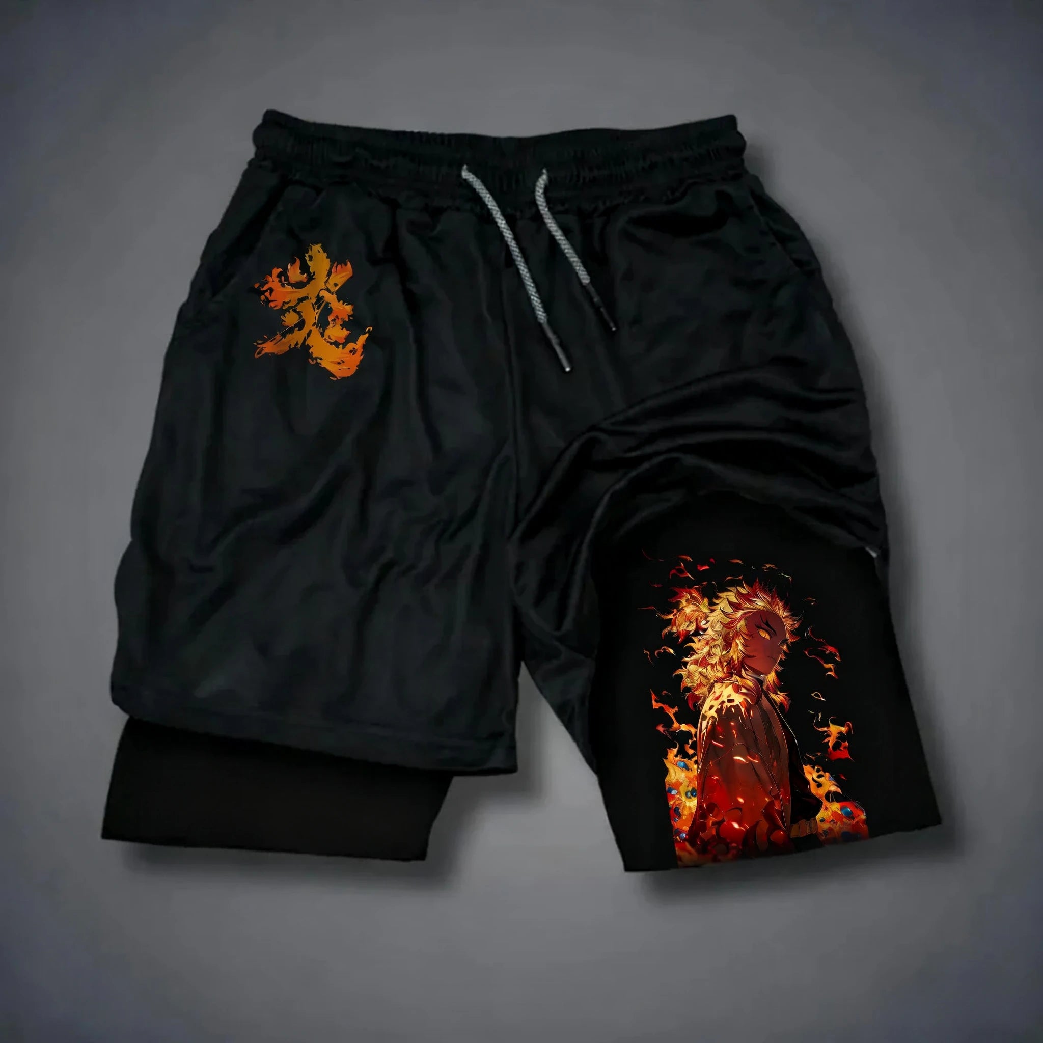 Demon Slayer Anime New Printed 2-in-1 Sports Shorts Summer Street Fashion Fitness Swimming Hiking Double Layer Shorts