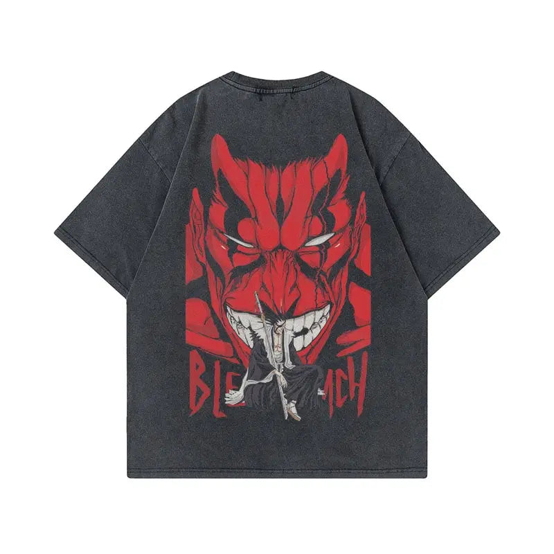 Anime Tshirts Men Women Bleach Zaraki Kenpachi Printed Acid T-Shirt Cotton Graphic Punk Harajuku Tees Men's Clothing