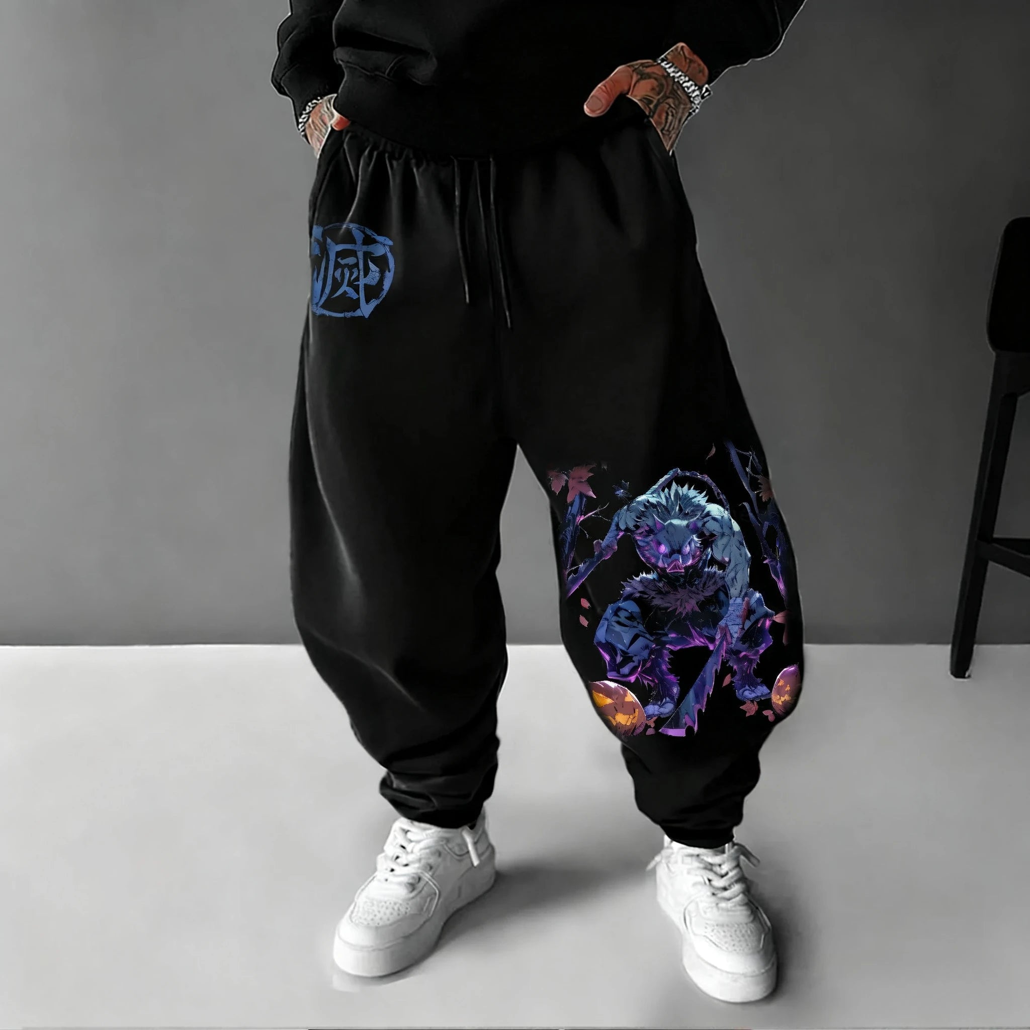Demon Slayer Halloween Men's Sports Pants Autumn/Winter New Hashibira Inosuke Anime Printed Hip Hop Loose Casual Tights