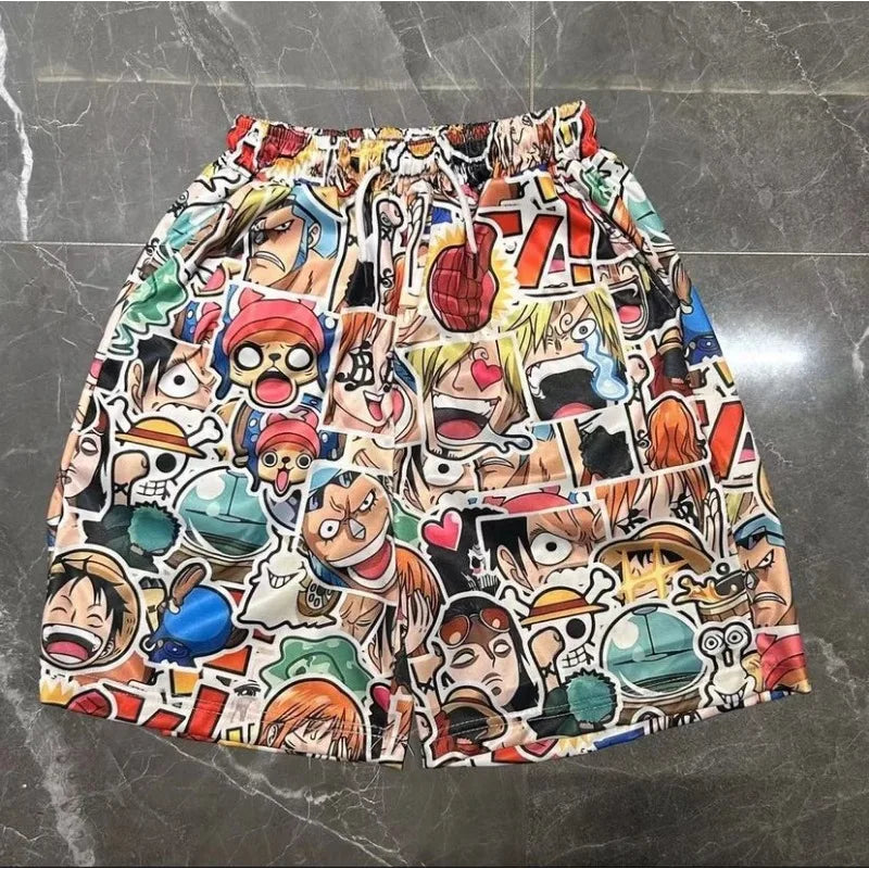 One Piece Lufy Shorts Anime Figure Summer Loose Fitting Home Pajama Pants Casual Couple Beach Pants Men Boys Cosplay Toy