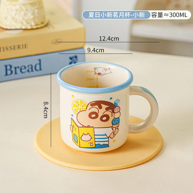 Kawaii Crayon Shin-Chan Boochan Buriburizaemon Wide Edged Mug Water Cup Cute Ceramic Cup for Girls