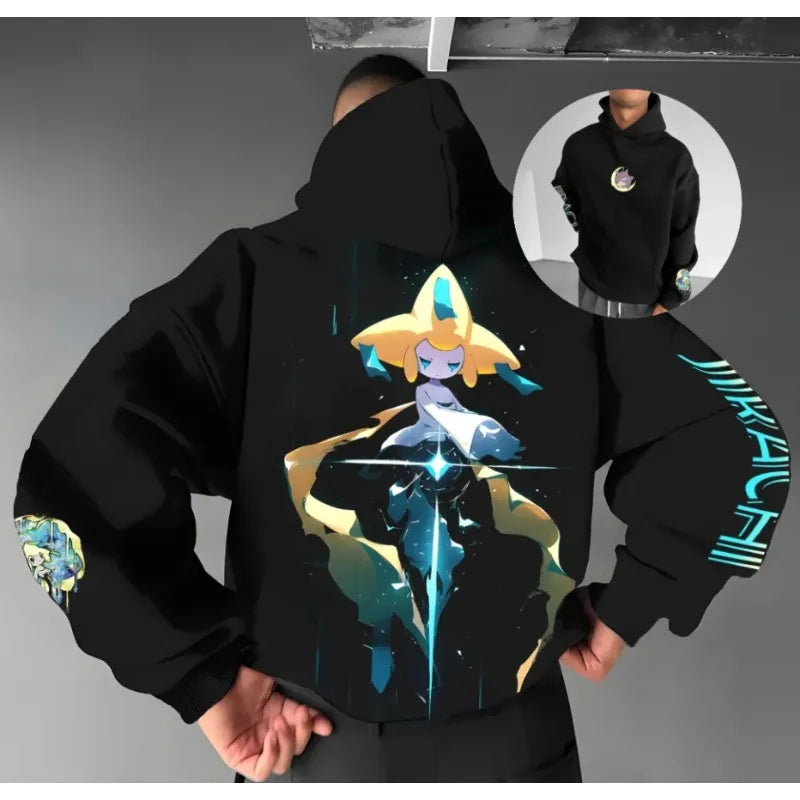 Pokemon Autumn and Winter Handheld Print Hoodie Men's Hand-painted Fashion Trend Loose Casual Jumper
