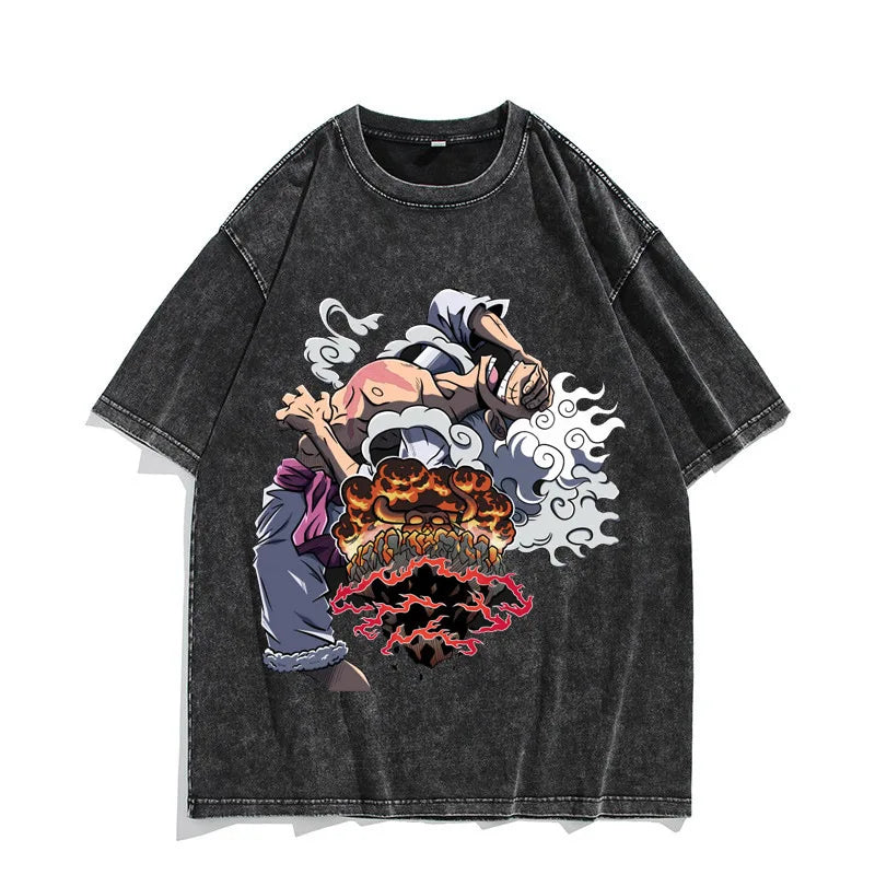 One Piece Luffy Vintage Washed T-Shirt – Unisex Cotton Anime Streetwear