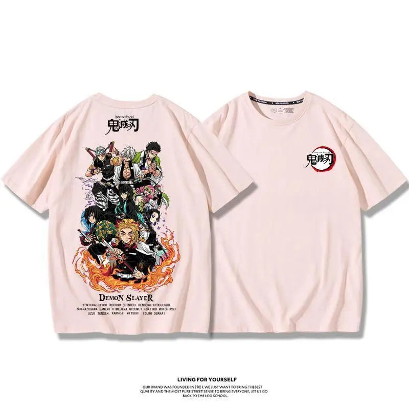 Demon Slayer Anime Tanjirou Nezuko Zenitsu Giyuu Printed Cotton Short Sleeve Summer Men's Outdoor Casual Streetwear Gift