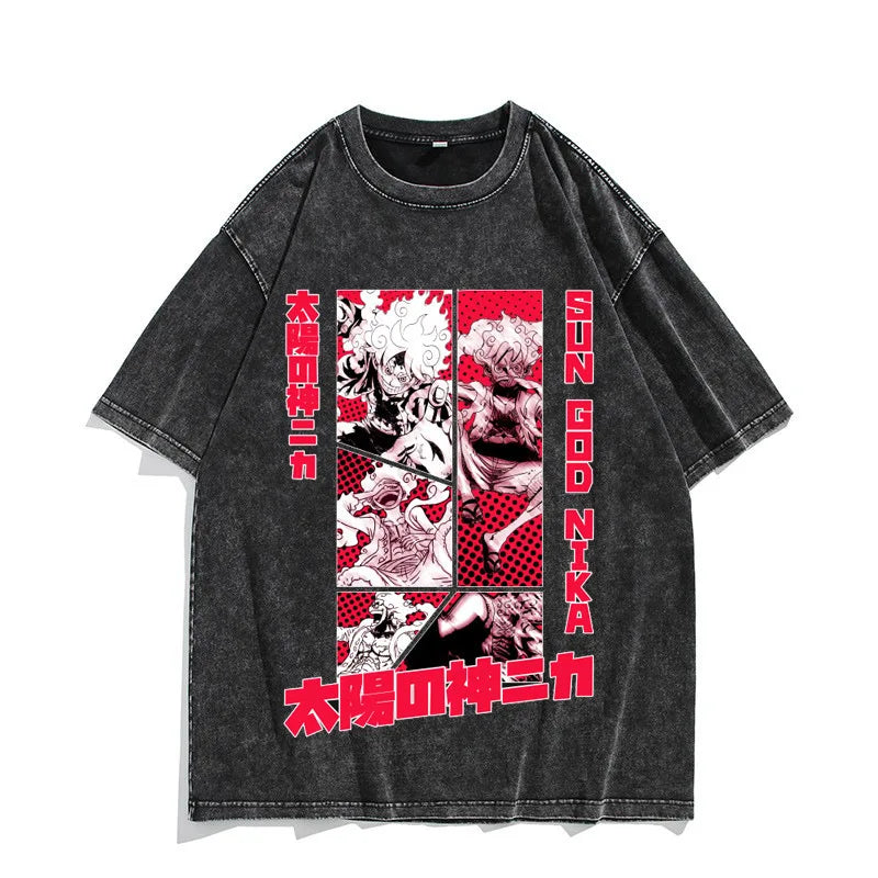 One Piece Luffy Vintage Washed T-Shirt – Unisex Cotton Anime Streetwear