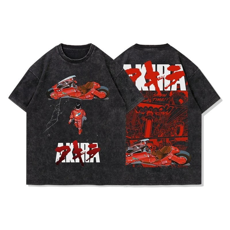 Akira Anime Men's Short Sleeve T-shirt Graphic Tee Streetwear Vintage Washed Cotton Summer Casual Top Japanese Manga Y2k Clothes