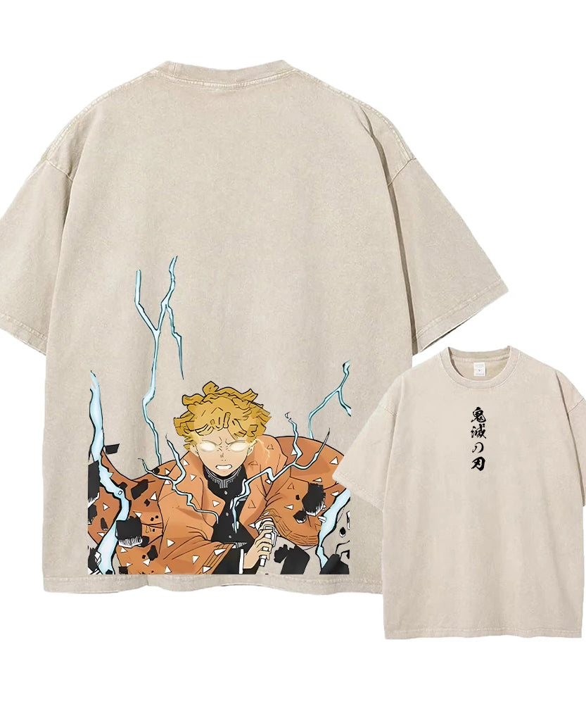 Vintage Demon Slayer Harajuku Tee – Oversized Anime Streetwear Unisex T-Shirt