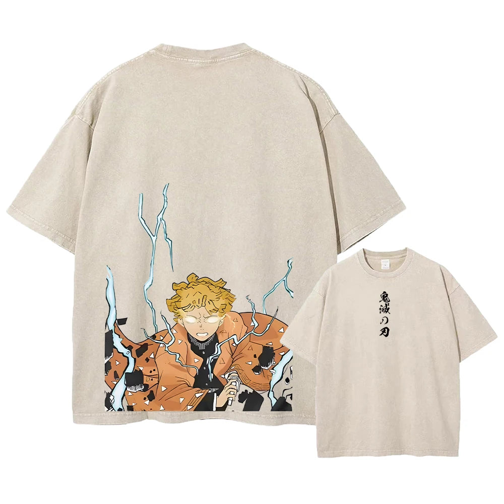 Vintage Demon Slayer Harajuku Tee – Oversized Anime Streetwear Unisex T-Shirt