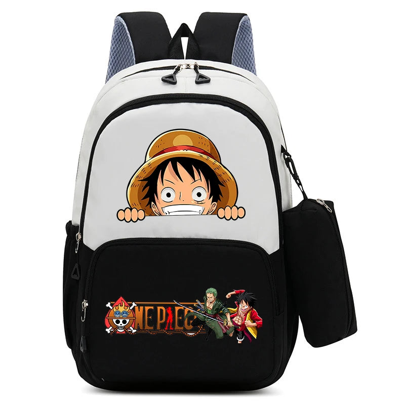One Piece Luffy Zoro Backpack Kits Boy Student Usopp Chopper Anime Knapsack with Pencilcase Rucksack High-capacity Schoolbag