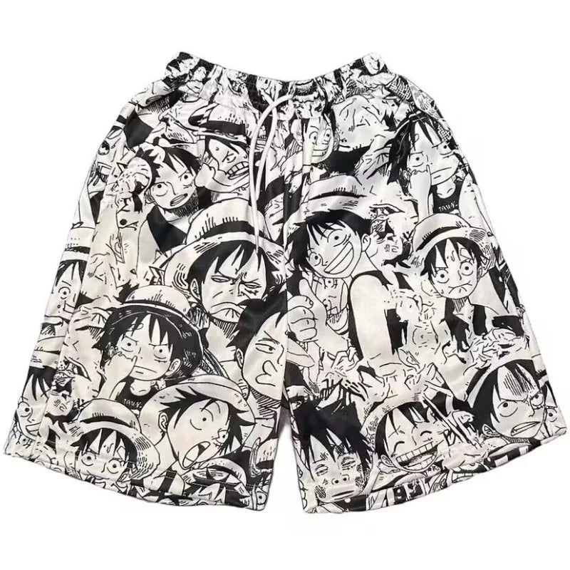 One Piece Lufy Shorts Anime Figure Summer Loose Fitting Home Pajama Pants Casual Couple Beach Pants Men Boys Cosplay Toy
