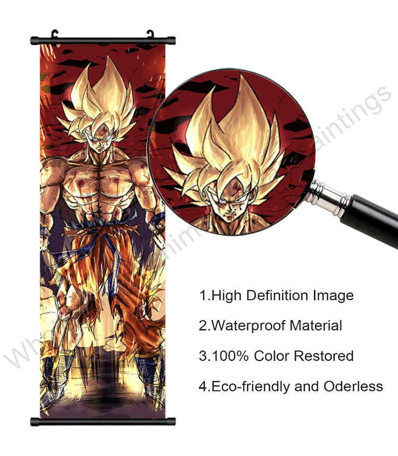 Dragon Ball Z Hanging Canvas Scroll – Goku, Vegeta & Frieza Anime Wall Art