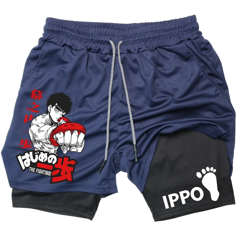 IPPO Boxing Anime Gym Shorts – 2-in-1 Quick-Dry Compression Shorts for Men