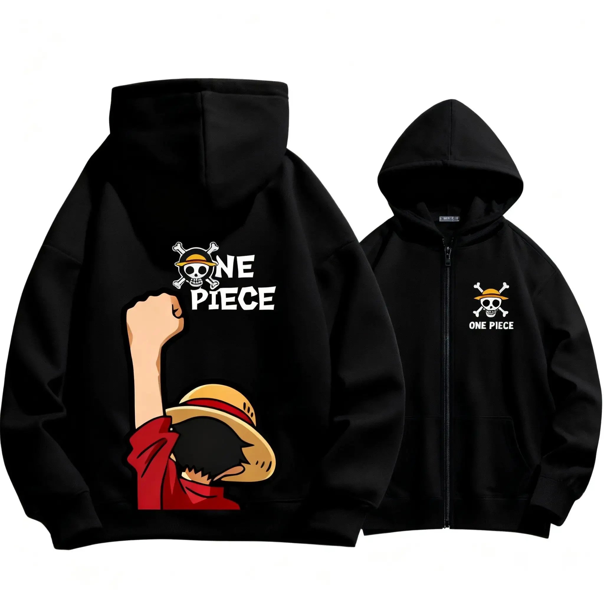 New Unisex Autumn One Piece Anime Hoodie Men Women Zip Up Jacket Luffy Graphic Print Pullover Sweatshirt Streetwear Casual Tops