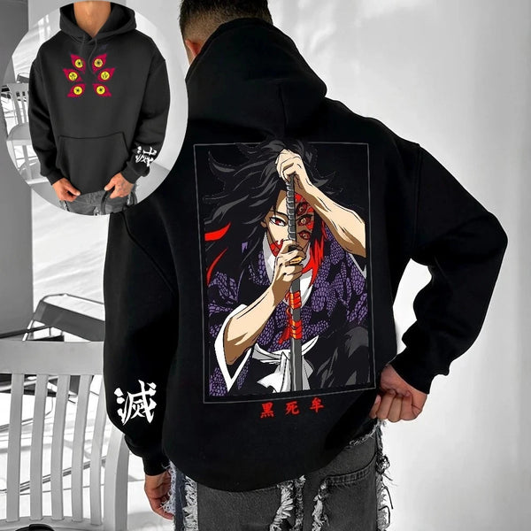 Kokushibo Anime Graphic Hoodie – Japanese Demon Slayer Men's Pullover Sweatshirt