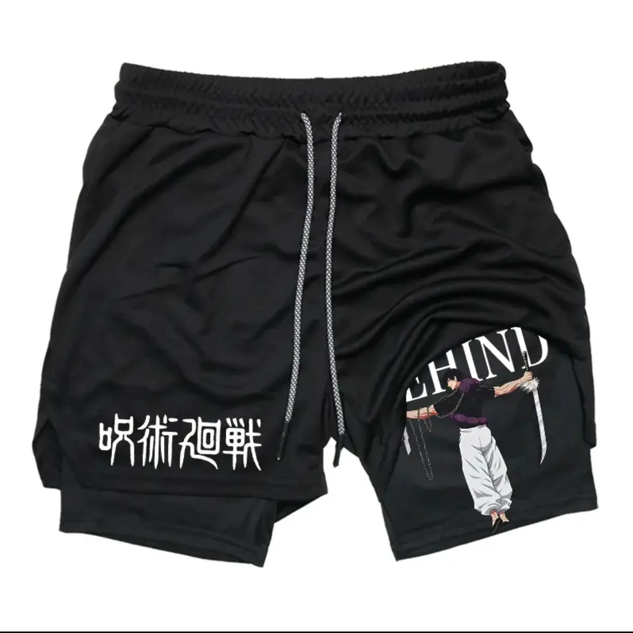 Anime Jujutsu Kaisen Performance Yuji Print Sport Running 2 in 1 Gym Shorts Training Men's Summer Workout Sportwear Y2K Shorts