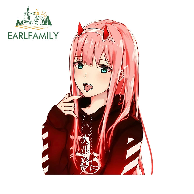 13cm x 7.4cm Zero Two Anime Car Sticker Motorcycle Bumper Funny Laptop Sunscreen Decal Scratch-Proof Fashion Decor