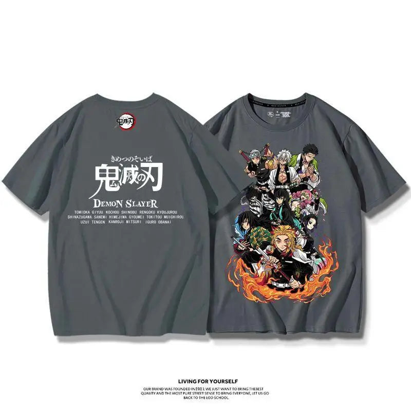 Demon Slayer Anime Tanjirou Nezuko Zenitsu Giyuu Printed Cotton Short Sleeve Summer Men's Outdoor Casual Streetwear Gift