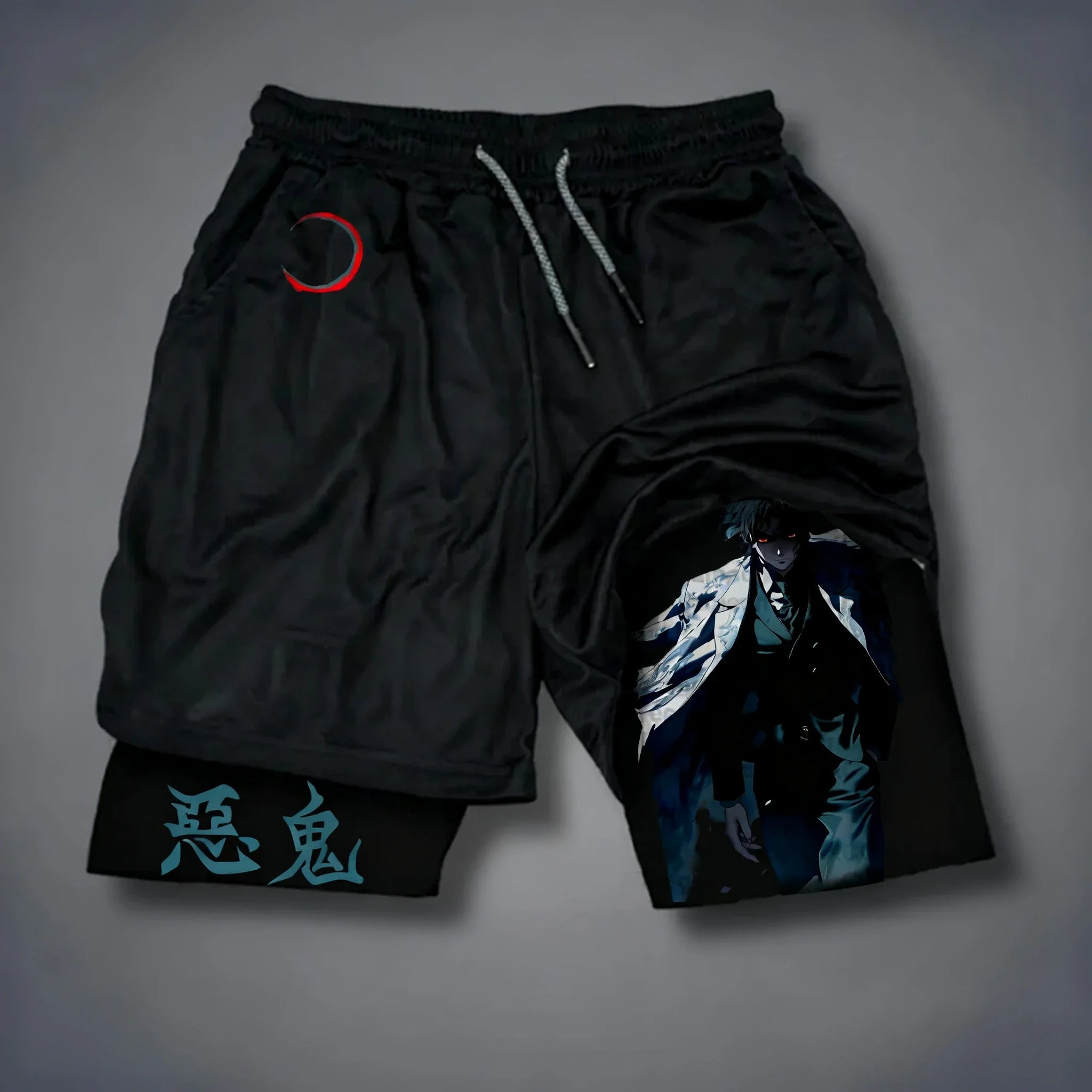 Demon Slayer Anime Printed 2-in-1 Sports Shorts Summer Men's New Fitness Running Breathable Quick Drying Y2K Double Layer Shorts