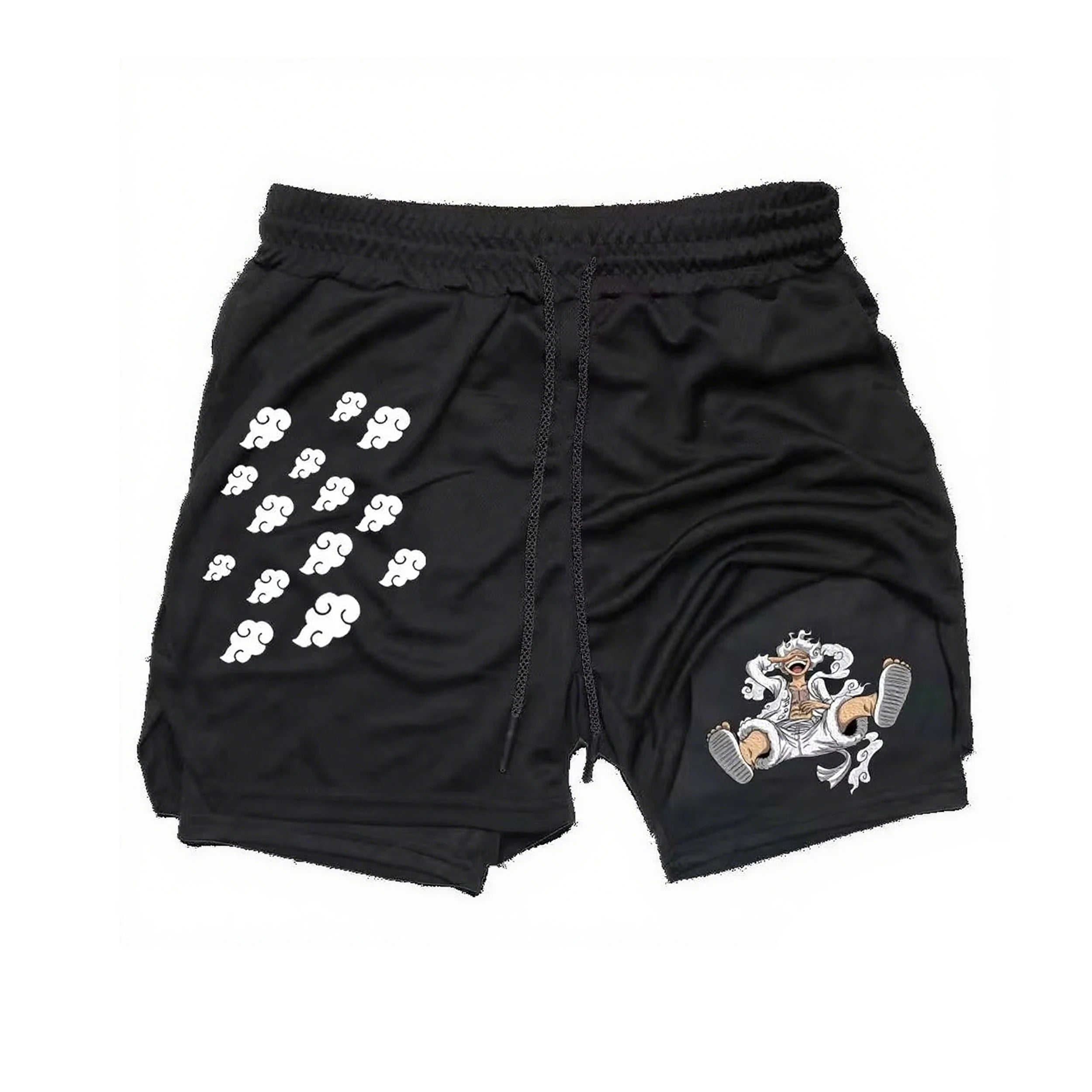 Anime One Piece Men's Shorts Quick-dry Double Layer 2-in-1 Pants Summer Graphic Print Workout Training Fitness Sports Gym Shorts