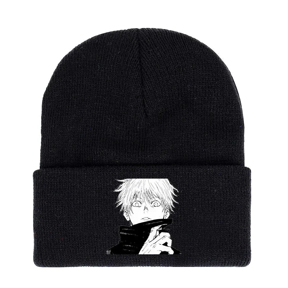 Anime Gojo Satoru Manga Kawaii Hat Autumn Winter Beanies Baggy Jujutsu Kaisen Anime Cat Men Women Knitted Hat