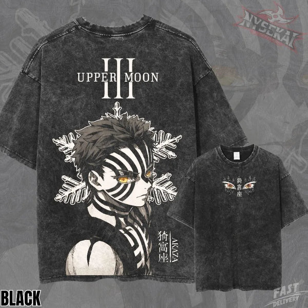 Demon Slayer Akaza Graphic Tee – Vintage Wash Heavyweight Cotton T-Shirt