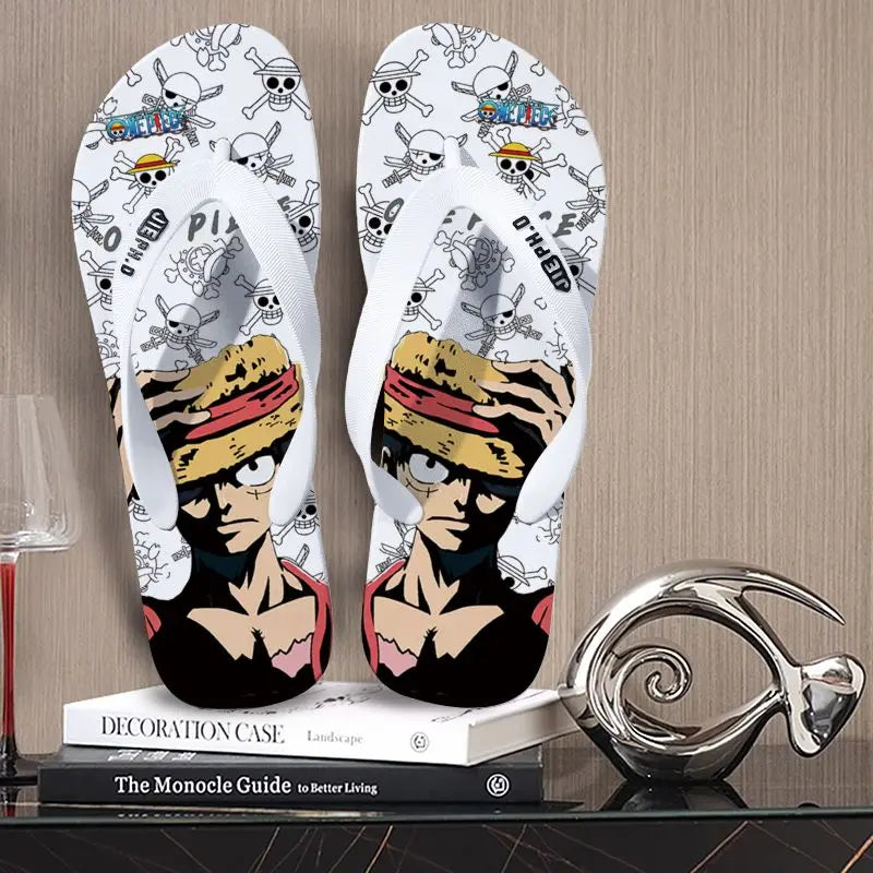 One Piece anime peripheral flip-flops Luffy Zoro creative outdoor daily anti-slip clip-on summer couple slippers gift