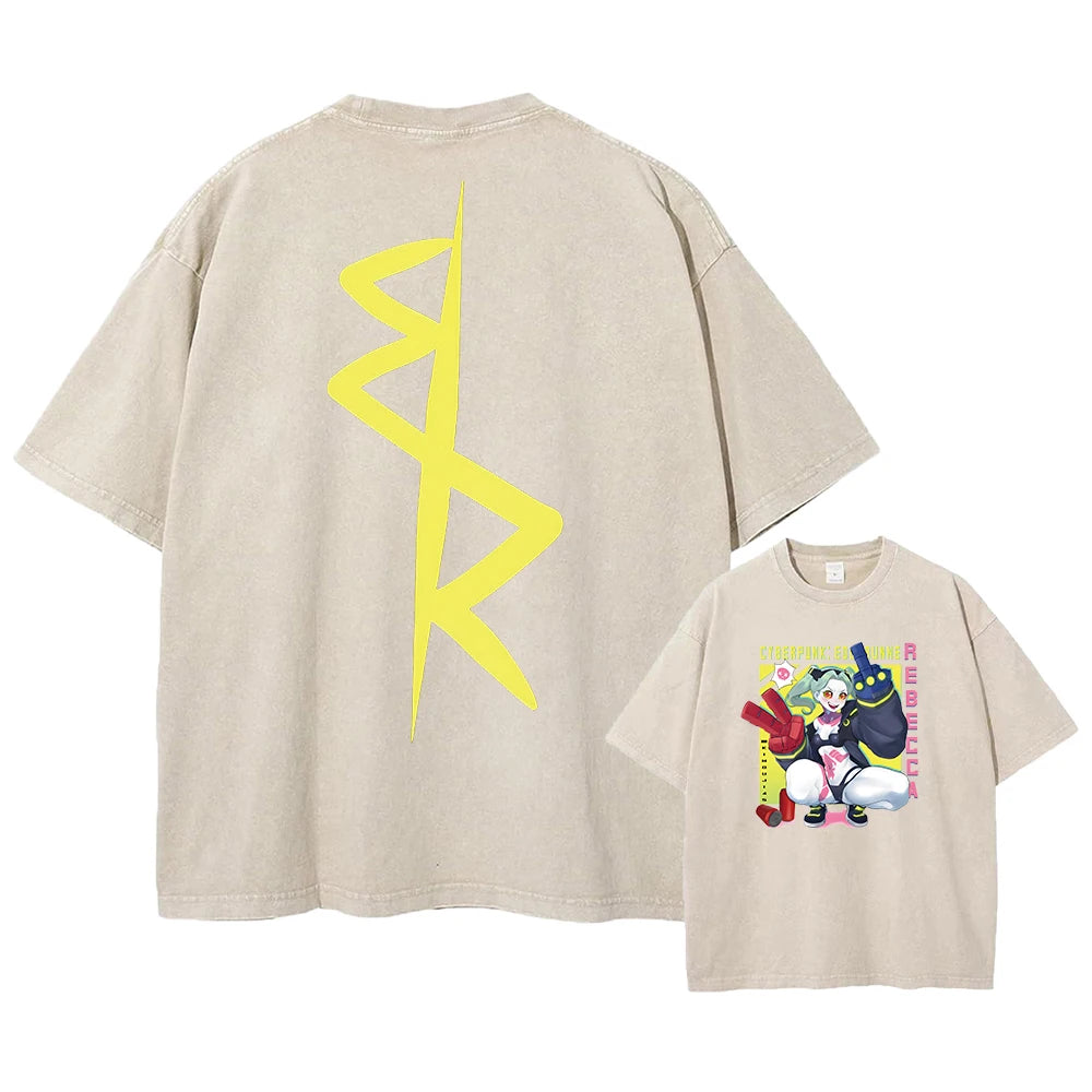 Cyberpunk Acid Anime Tee – Vintage Washed Streetwear Unisex T-Shirt