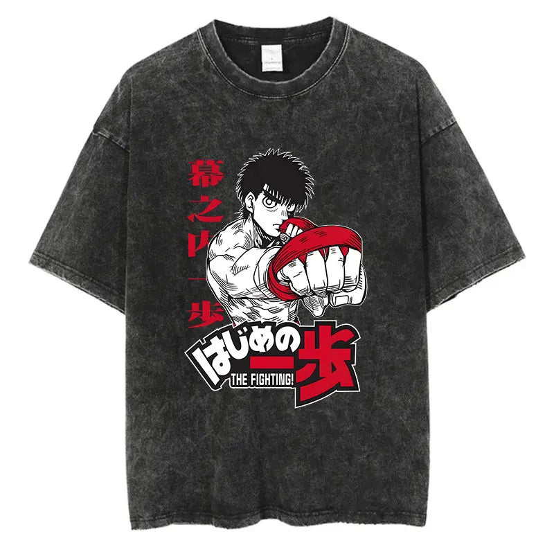 Mens Wash Tshirt Anime Hajime No Ippo T-shirt Hip Hop Street Harajuku Kamogawa Boxing Gym KBG Print Cotton Breathable Top Tee