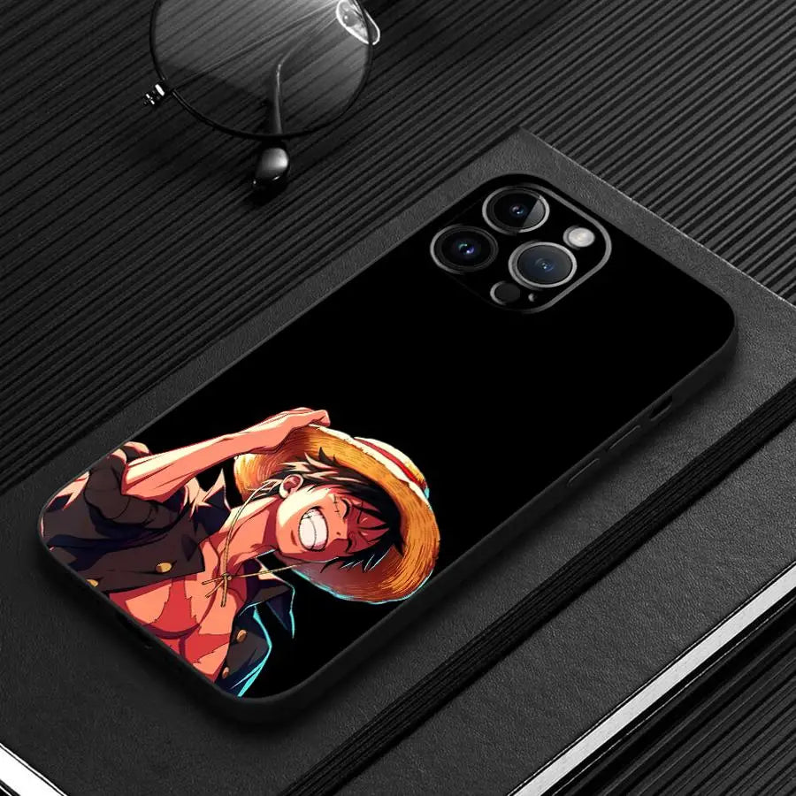 Case for iPhone 15 16 14 Plus 13 12 11 17 Pro Max 7 8 XR 17Air XS Max Black Soft Phone Cover Luffy One-PieceS