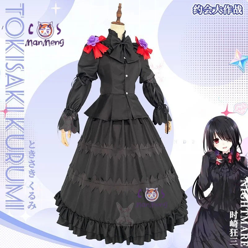 Tokisaki Kurumi Anime Date a Live Cosplay Nightmare Costume Carnival Halloween Black Gothic Long Lolita Dress Prop Woman Set
