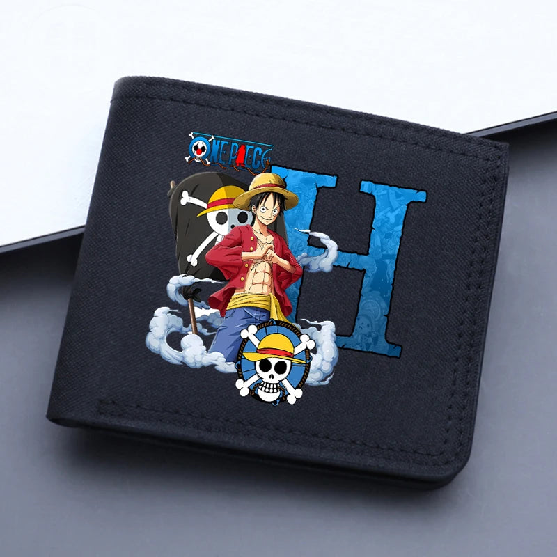 One Piece Letter Men Short Wallet Man Luffy Alphabet Canvas Wallet Man Credit ID Card Holder Anime Foldable Pocket Coin Purse