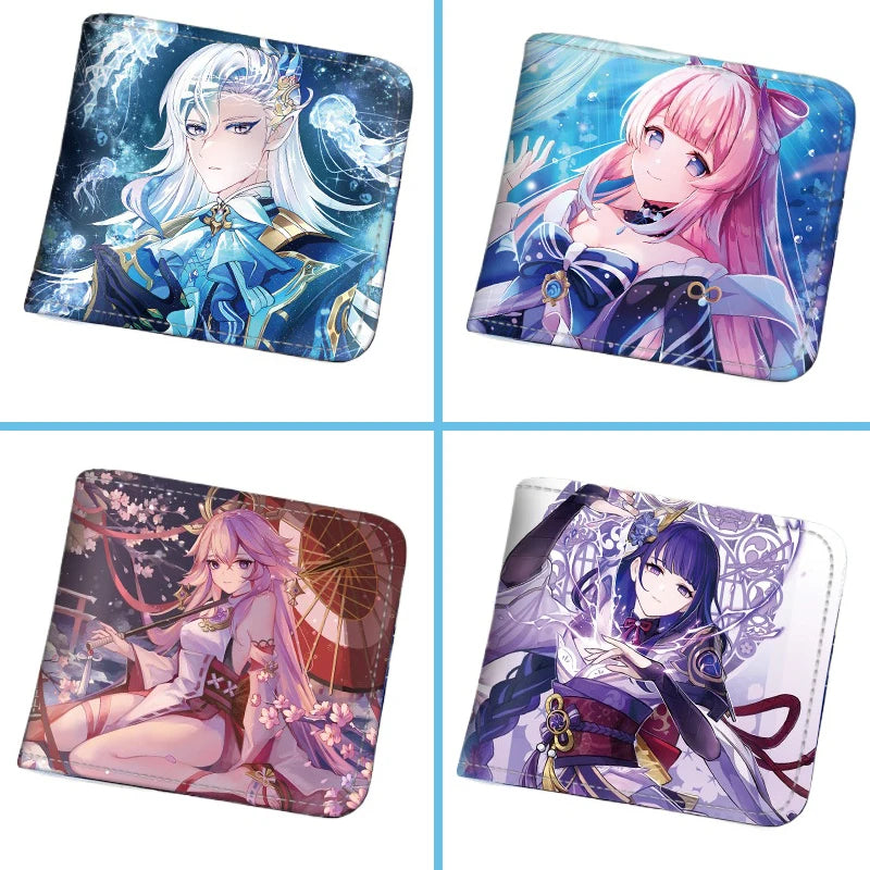 Genshin Impact Raiden Shogun Short PU Leather Wallet Cute Nahida Kamisato Ayaka Folding Purse