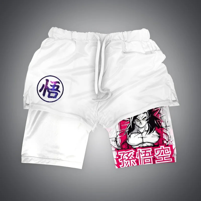 New Dragon Ball Son Goku Shorts Anime Men Double Layer Sports Short Pants Sportswear Jogger Breathable Beach Pants