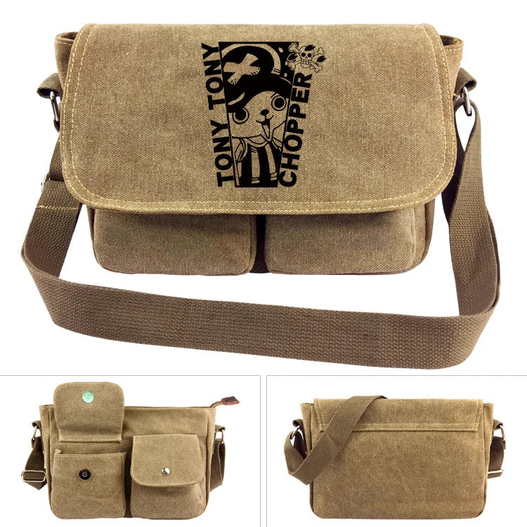 One Piece Canvas Shoulder Bag - Luffy & Law Logo Sling Bag, Unisex Student Backpack for Casual Daily Use & Anime Fans