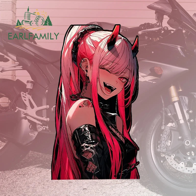 13cm x 7.4cm Zero Two Anime Car Sticker Motorcycle Bumper Funny Laptop Sunscreen Decal Scratch-Proof Fashion Decor