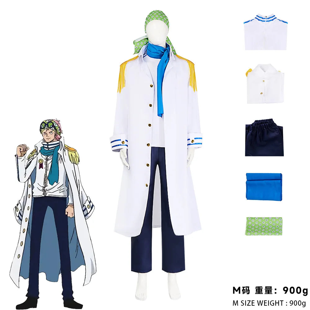 Anime One Piece Koby Cosplay Costume Full Set - Marine Captain Uniform with, Premium Halloween Stage Performance