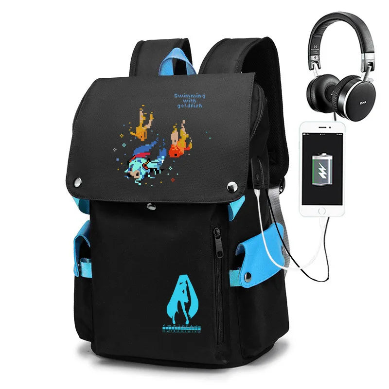 New Hatsune Anime Backpack Student School Shoulder Bag Business Multifunctional Large Capacity Computer Bag Travel Backpack