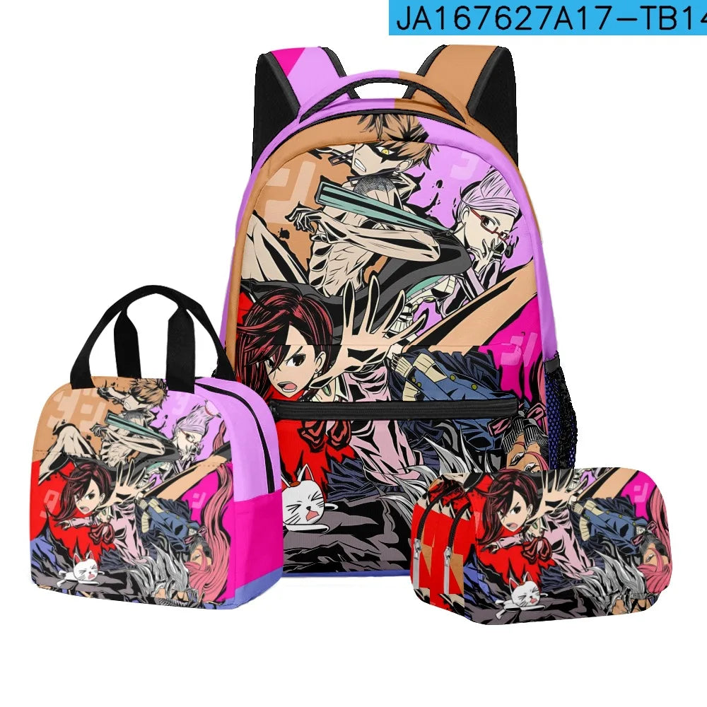 Luxury Popular Novelty DANDADAN 3D Printed 3pcs/Set student School Bags Travel Notebook Backpack Lunch bag Pencil Case