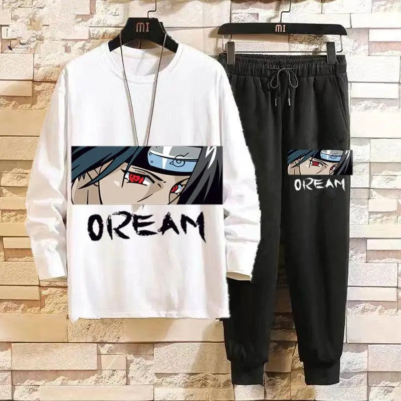 New One Piece Kawaii Anime Luffy Uchiha Itachi Creative Long Sleeve Pants Suit Autumn and Winter Warm Home Clothing Gift