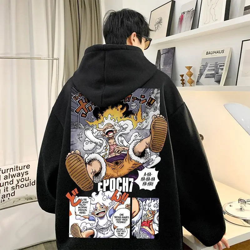 Anime One Piece Five-speed Nika Luffy Sweatshirt High-looking Creative Student Couple Printed Hooded Top Long Sleeves Xmas gifts