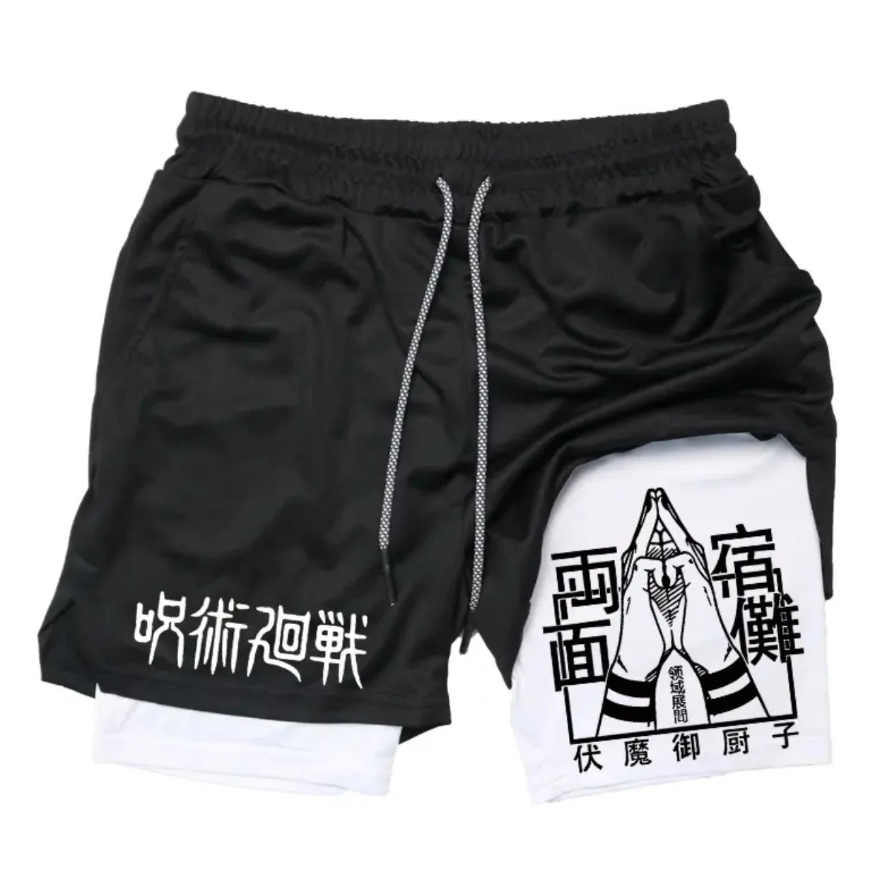 Anime Jujutsu Kaisen Performance Yuji Print Sport Running 2 in 1 Gym Shorts Training Men's Summer Workout Sportwear Y2K Shorts