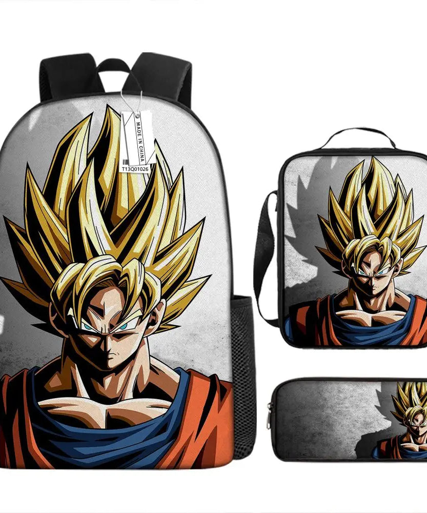 Dragon Ball Anime Goku Vegeta Frieza Large Capacity Cool Student School Bag Lunch Bag Pencil Bag Three-piece Set Gift